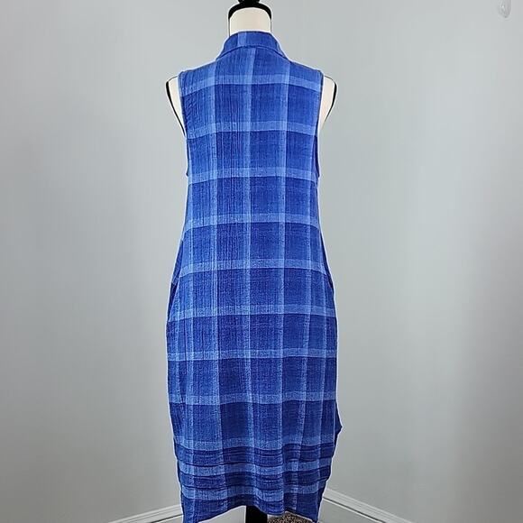 Anthropologie Isabella Sinclair Blue Plaid Linen Blend Sleeveless Shirt Dress M - Picture 3 of 14